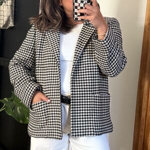 Vintage Linda Allard Herringbone Wool Open Front Blazer. Size 8